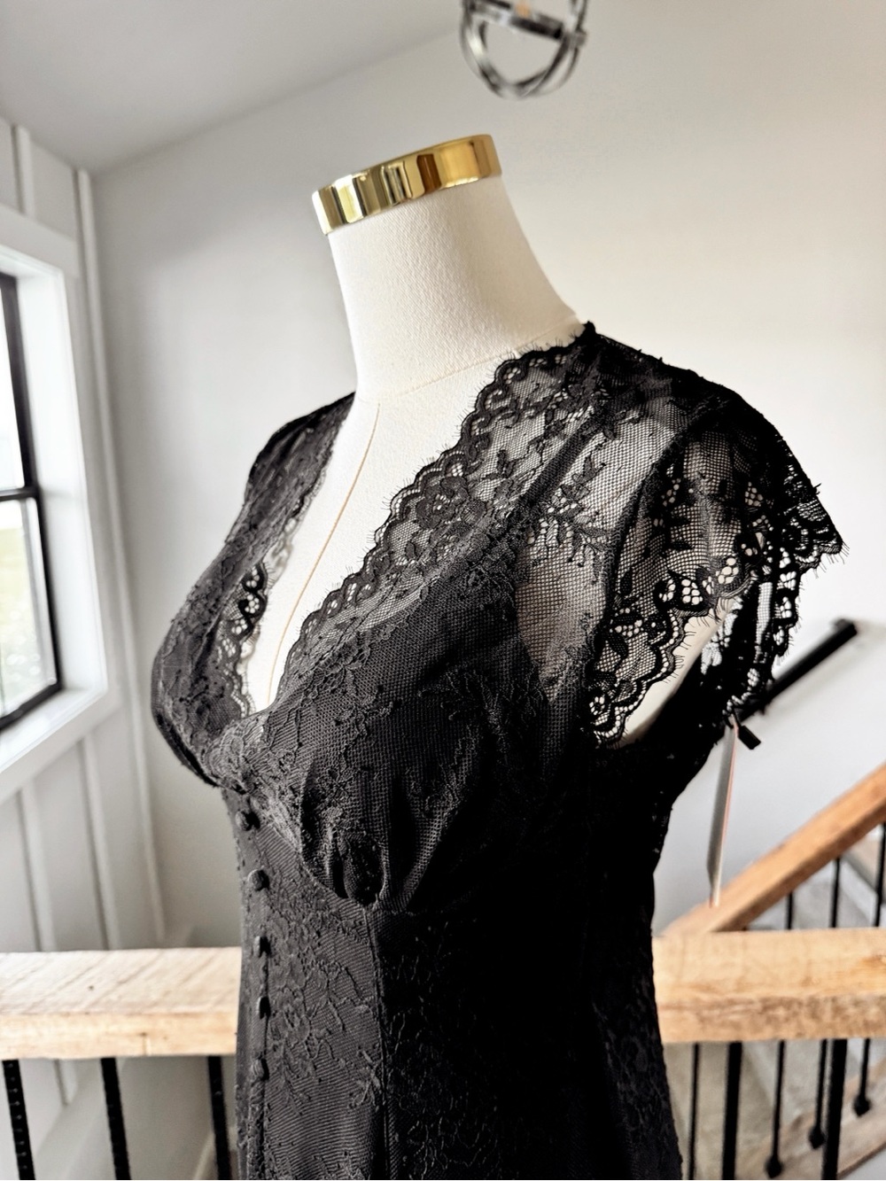 Sz L Popilush Black Shapewear Boho Floral Lace Front Slit Maxi Dress NWT - Picture 4 of 12